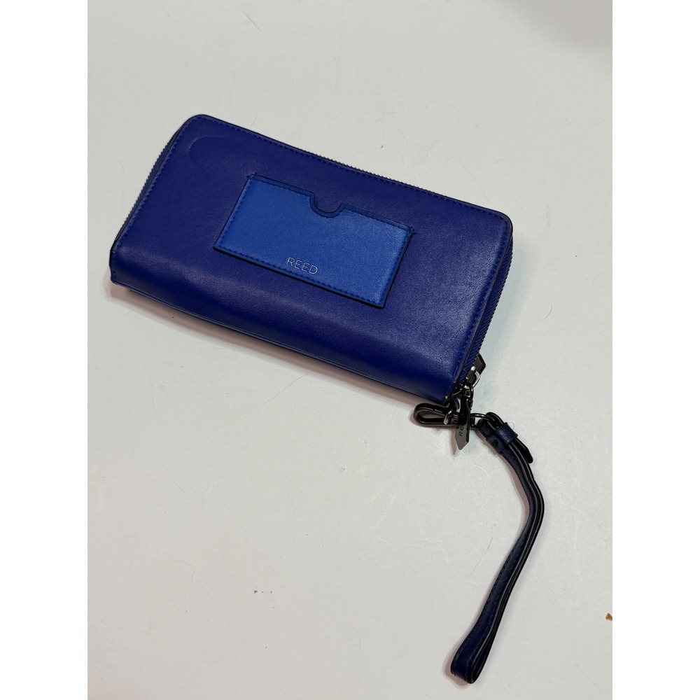 Reed Krakoff Blue Leather Zip Around Wristlet Wallet Two Tone Organizer